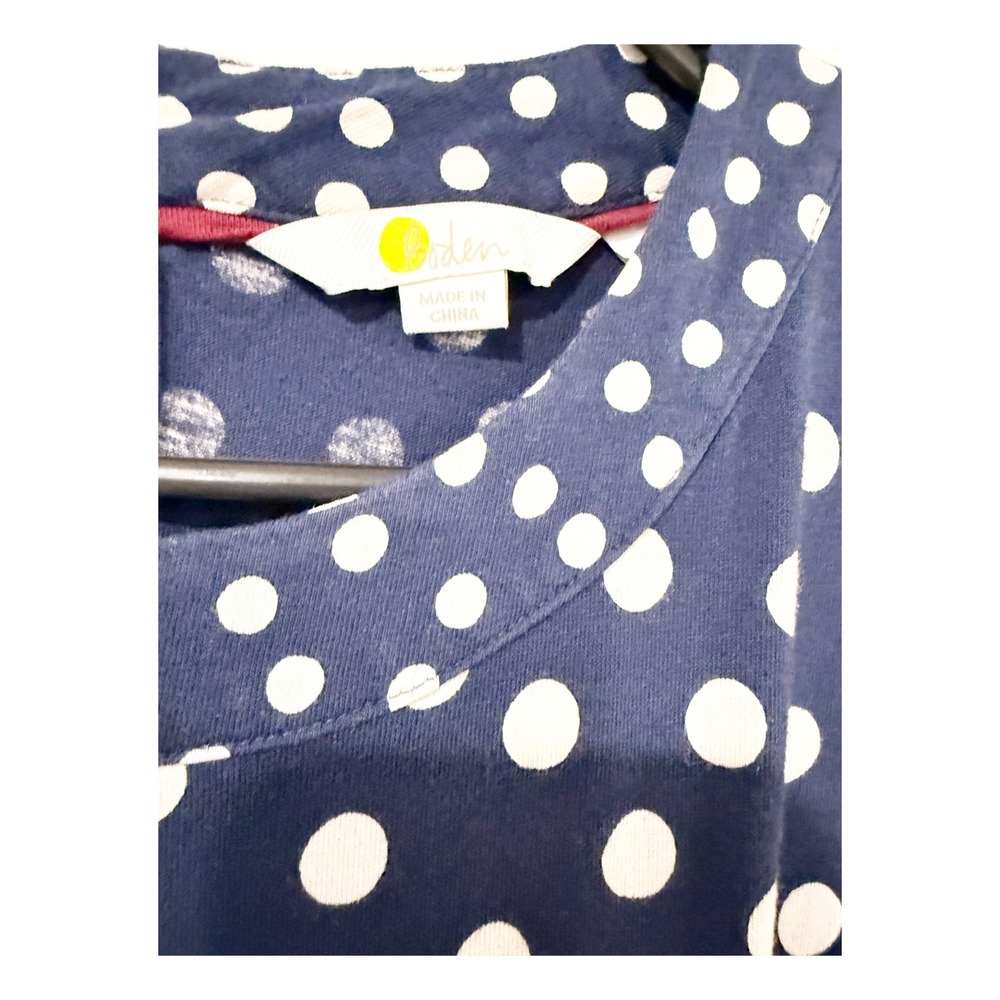 Boden Navy Blue White Polka Dot Bell Sleeve Boat Neck Top Womens US 4 UK 8 - Picture 3 of 4